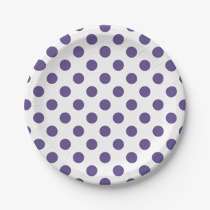 Assiettes En Carton Pois ultra violets sur blanc