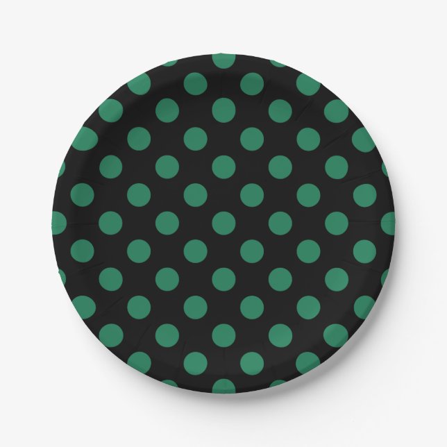 Assiettes En Carton Pois vert et noir (Devant)