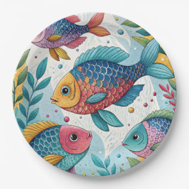 Assiettes En Carton Poisson arc-en-ciel sous-marin