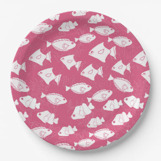Assiettes En Carton Poisson blanc baignade dans la mer rose