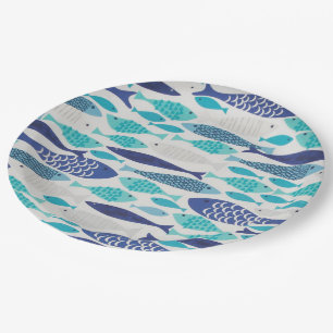 Assiettes En Carton Poisson bleu