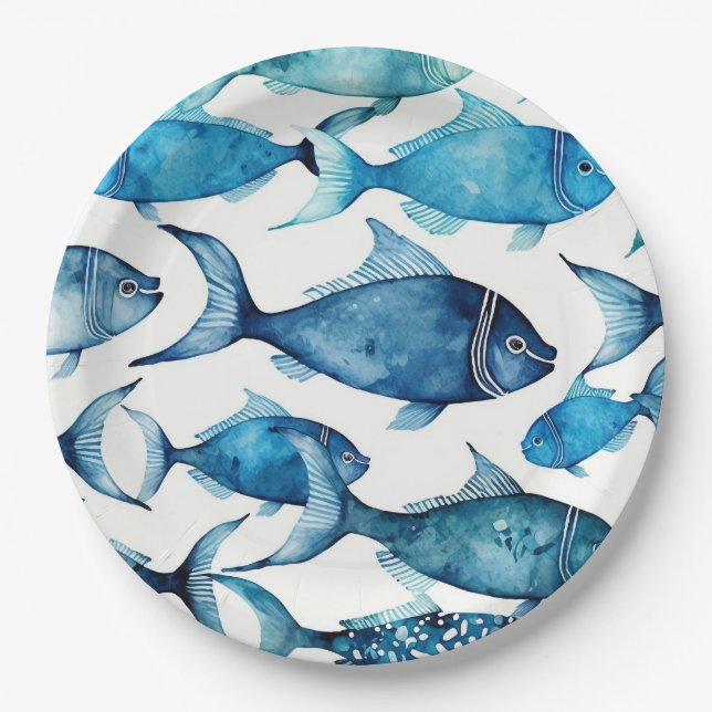 Assiettes En Carton Poisson bleu et marine | Enfants marins (Devant)