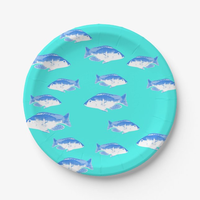 Assiettes En Carton Poisson bleu turquoise (Devant)