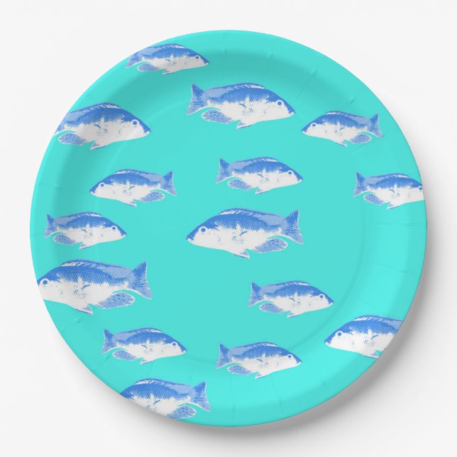 Assiettes En Carton Poisson bleu turquoise (Devant)