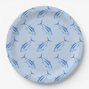 Assiettes En Carton Poisson de thon albacore en bleu égéen sur bleu pa