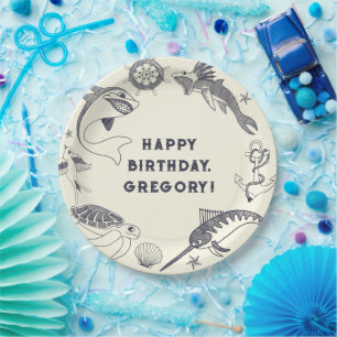 Assiettes En Carton Poisson et tatouages nautiques Ocean Theme Party