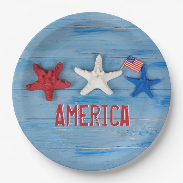 Assiettes En Carton Poisson-étoile patriotique (Devant)