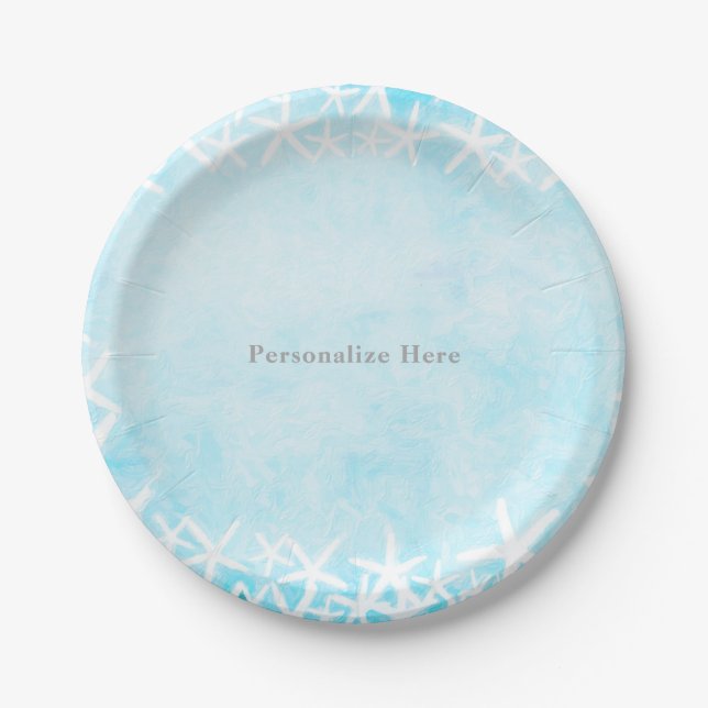 Assiettes En Carton Poisson étoilé peint Aqua Blue Party Personnalisé (Devant)