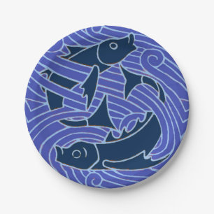 Assiettes En Carton Poisson Gras Baignade Océan Bleu Pêche