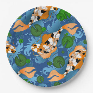 Assiettes En Carton Poisson Koi éclaboussant et Lys d'étang Personnali