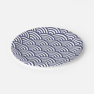 Assiettes En Carton Poisson Koinobori japonais échelle en bleu Delft