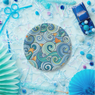 Assiettes En Carton Poisson Parmi Le Motif Des Vagues