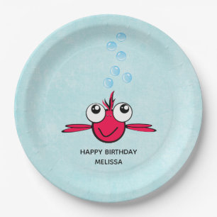 Assiettes En Carton Poisson rouge avec gros yeux Carton d'illustration