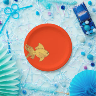 Assiettes En Carton Poisson rouge orange électrique