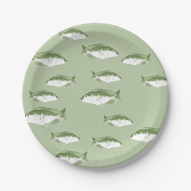 Assiettes En Carton Poisson vert olive (Devant)