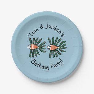 Assiettes En Carton Poissons jumeaux verts et oranges d'aileron
