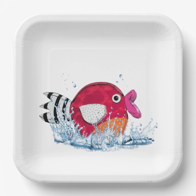 Assiettes En Carton Poissons Mignons Dans L'Eau (Recto)