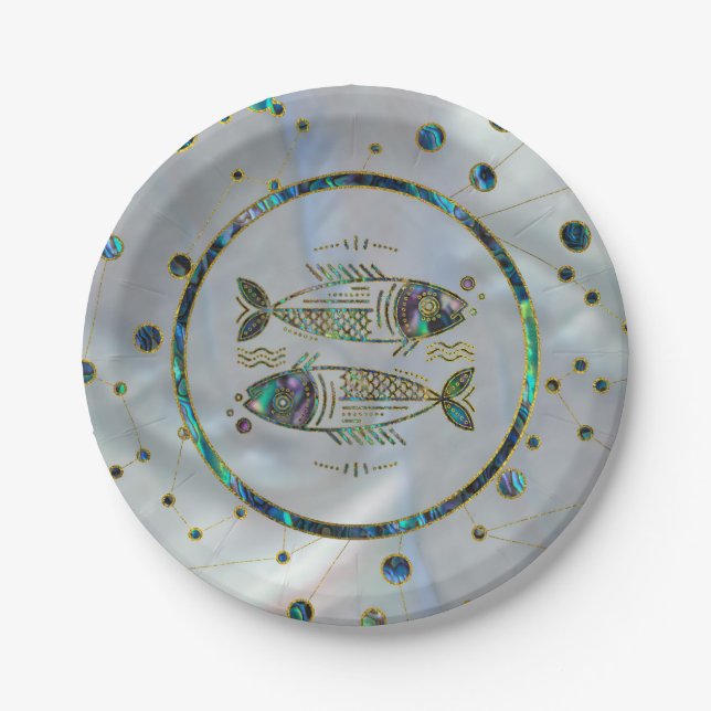 Assiettes En Carton Poissons Zodiac or Abalone sur Constellation (Devant)