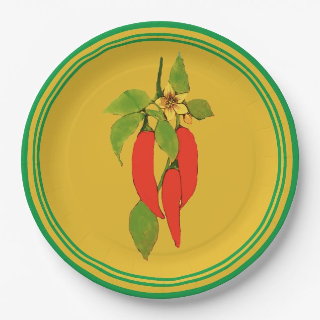 Assiettes En Carton Poivrons rouges en plaque de papier sur Arrière -  (Devant)