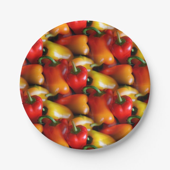 Assiettes En Carton Poivrons rouges et jaunes (Devant)