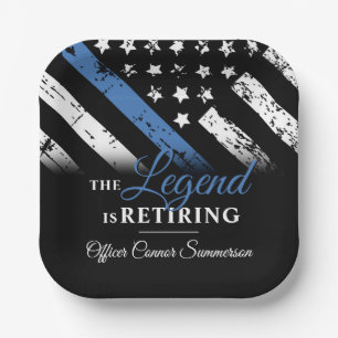 Assiettes En Carton Police Retraite Ligne bleue Drapeau Application de