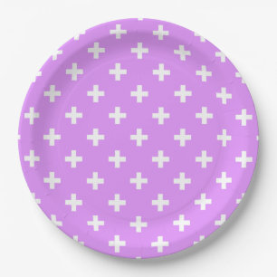 Assiettes En Carton Polka blanche croise sur lilas