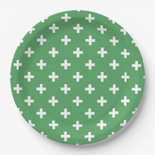Assiettes En Carton Polka blanche croise sur vert