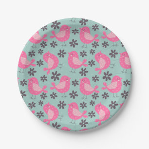 Assiettes En Carton Polka Dot Birds and Flowers