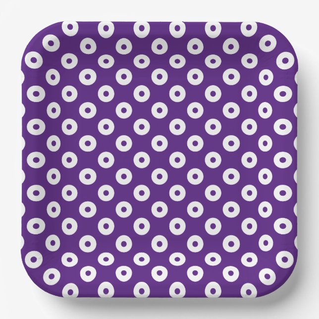 Assiettes En Carton Polka-Dots simples, violet foncé et blanc (Recto)