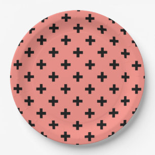 Assiettes En Carton Polka noire croise sur pêche