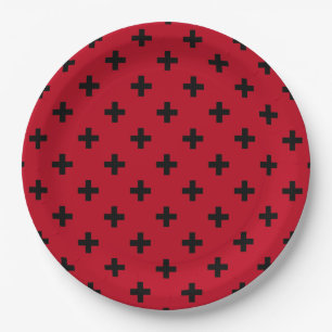 Assiettes En Carton Polka noire croise sur rouge