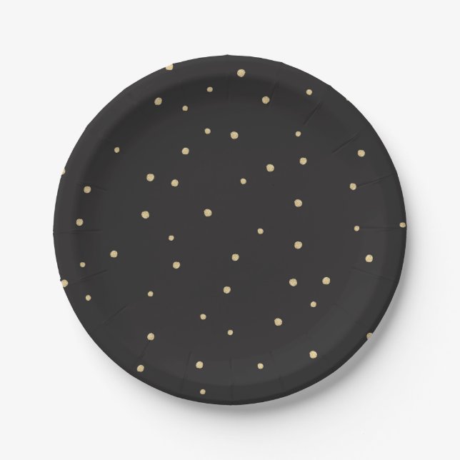 Assiettes En Carton Polkadot noir et or Plaque papier jetable (Devant)