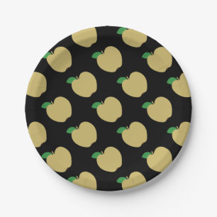 Assiettes En Carton Pomme d'or sur fond noir