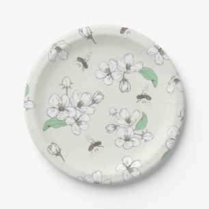 Assiettes En Carton Pomme Fleur Miel Abeille Blanc ivoire
