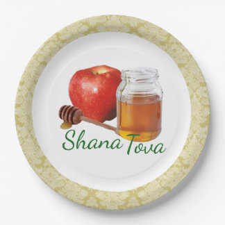 Assiettes En Carton Pomme Honey Brocade Rosh Hashanah Plaque de papier