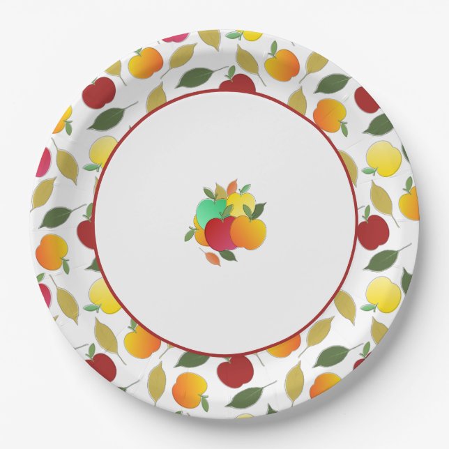Assiettes En Carton Pommes et Feuilles (Devant)