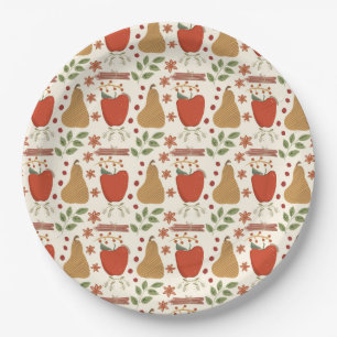 Assiettes En Carton Pommes et poires automnales rustiques