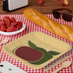 Assiettes En Carton Pommes Rouge Vert Fruit Texture