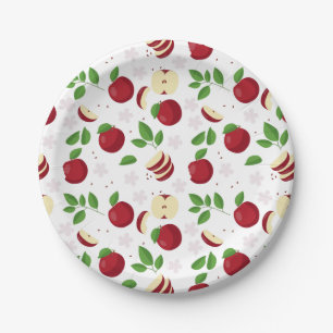 Assiettes En Carton Pommes rouges, fleurs et Motif de verdure