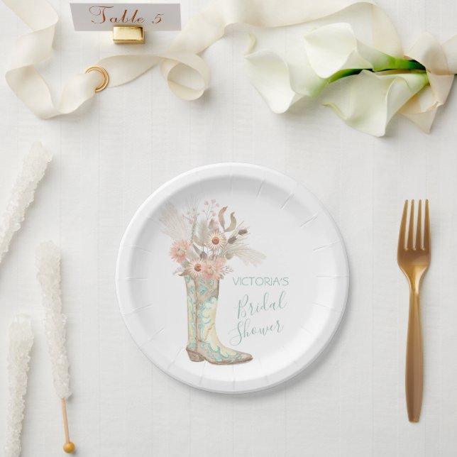 Assiettes En Carton Pompes Florales Western Cowgirl Douche (Mariage)