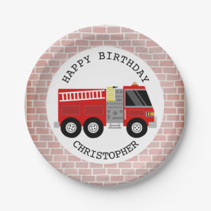 Assiettes En Carton Pompier + Briques Pompier fête d'anniversaire