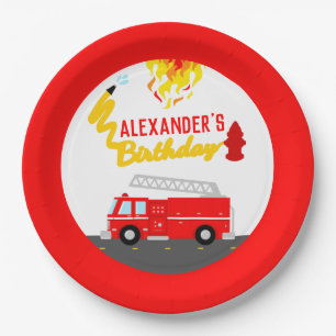 Assiettes En Carton Pompier Camion Rouge Fête d'anniversaire