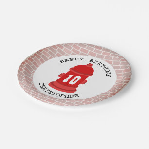 Assiettes En Carton Pompier Hydrant + Briques Pompier Fête d'annivers
