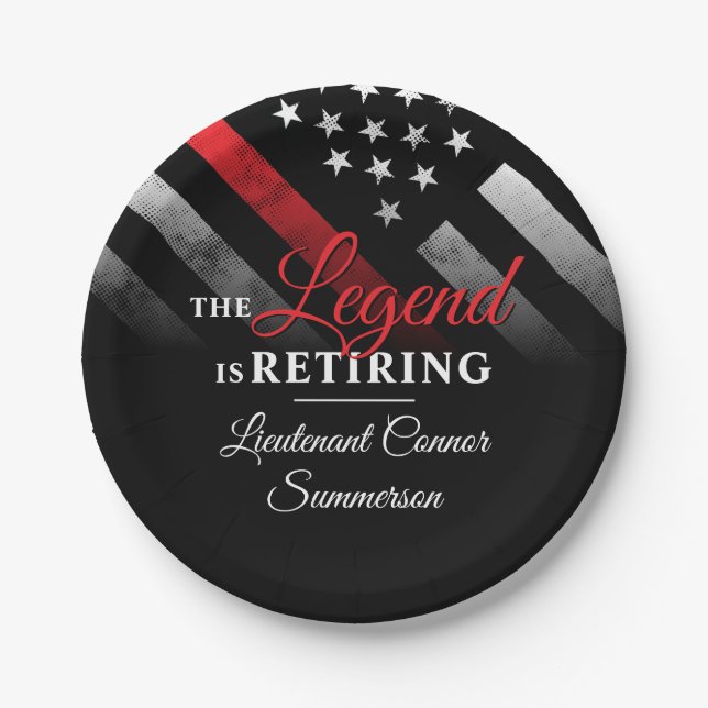 Assiettes En Carton Pompier Retraite Ligne Rouge Flag Flaman (Devant)