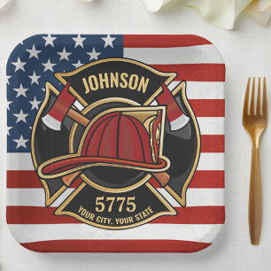Assiettes En Carton Pompier Secourt incendie Département USA Drapeau p