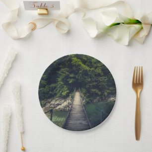 Assiettes En Carton Pont suspendu simple rivière Idrijca, Slovénie