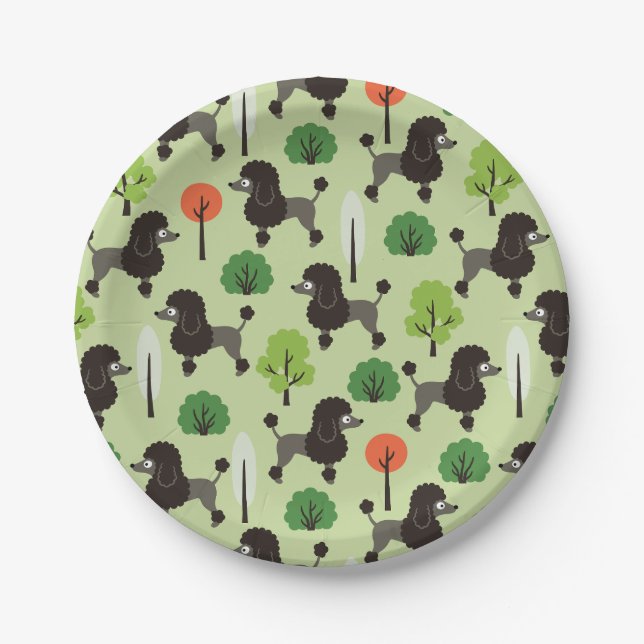 Assiettes En Carton Poodle dans le parc (Devant)