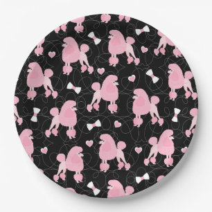 Assiettes En Carton Poodles roses et vaches Motif noir