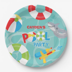 Assiettes En Carton Pool Party Boy Birthday Shark Flotte