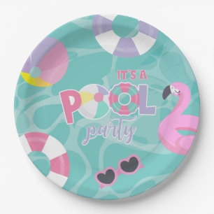 Assiettes En Carton Pool party Fille rose et violet Anniversaire